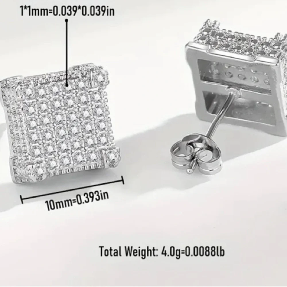 Men’s Earrings 925 Sterling Silver CZ - Picture 7 of 10